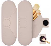 DivaDwell Depot Silicone Makeup Brush Holder with Cleaning Pad - Travel Brush Organizer Case, Magnetic Closure Waterproof Cosmetic Bag for Easy Storage & On-the-Go Cleaning (9.05, Khaki, Travel