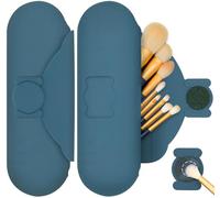 DivaDwell Depot Silicone Makeup Brush Holder with Cleaning Pad - Travel Brush Organizer Case, Magnetic Closure Waterproof Cosmetic Bag for Easy Storage & On-the-Go Cleaning (9.05 Inch)