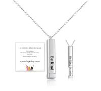 DivaGlamz Be Kind Of A B Necklace for Women Best Friend Sorority Sister Inspirational Square Tube Pendant with Hidden Message Stainless Steel Band Friendship Gift Jewelry, 2XL, Stainless Steel, No