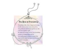 DivaGlamz Bow Zircon Bracelet - Friendship Is Like A Bow For Women, Adjustable Ribbon Bow Beaded Chain White Pink CZ Friendship Bracelets To My Best Friend Fashion Gifts Jewelry, L, Copper, no