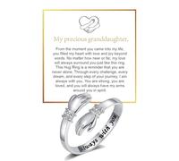 DivaGlamz From Grandma For Granddaughter Hug Ring, With “Always With You” Adjustable Stainless Steel Inspirational Rings Unique Birthday Gift Jewelry, L, Stainless Steel, No Gemstone