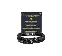 DivaGlamz Graduation Bracelet For Men, Black Braided Leather With Stainless Steel Compass Bracelets Engraved Love You Always To A Wonderful Young Man Graduation Gift Jewelry For Him, L, Stainless