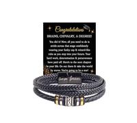 DivaGlamz Graduation Gifts For Him, Engraved Love You Forever Black Braided Leather Inspirational Bracelets To My Son College Graduation Ceremony Gifts Jewelry, L, Alloy Steel, no gemstone