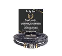 DivaGlamz Graduation Gifts For Him, Engraved Love You Forever Black Braided Leather Inspirational Bracelets To My Son College Graduation Ceremony Gifts Jewelry, L, Alloy Steel, no gemstone