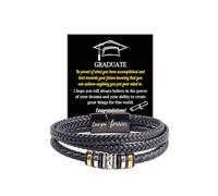 DivaGlamz Graduation Gifts For Him, Engraved Love You Forever Black Braided Leather Inspirational Bracelets To My Son College Graduation Ceremony Gifts Jewelry, L, Alloy Steel, no gemstone
