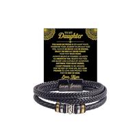 DivaGlamz To My Daughter Bracelet, Black Braided Leather Beaded Engraved Love You Forever Promise Wristband Bracelets Personalized Inspirational Christmas Birthday Gift Jewelry, L, Stainless Steel, no