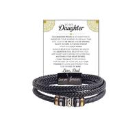 DivaGlamz To My Daughter Bracelet, Black Braided Leather Beaded Engraved Love You Forever Promise Wristband Bracelets Personalized Inspirational Christmas Birthday Gift Jewelry, L, Stainless Steel, no