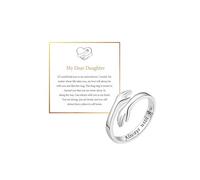 DivaGlamz To My Daughter Hug Hope Rings, I Love You Foreve Motivational Stainless Steel Spiral Wrap Twist Open Adjustable Healing Ring Inspirational Gift Jewelry, Stainless Steel, No Gemstone