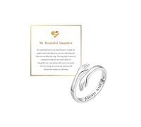 DivaGlamz To My Daughter Hug Hope Rings, I Love You Foreve Motivational Stainless Steel Spiral Wrap Twist Open Adjustable Healing Ring Inspirational Gift Jewelry, Stainless Steel, No Gemstone