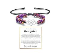 DivaGlamz To My Daughter-Infinity Forever Love Heart Bracelet, Natural Emperor Stone Double Layer Purple Beaded Woven Wrap Bracelets Adjustable Mind Peace Gift Jewelry, L, Alloy Steel, no gemstone