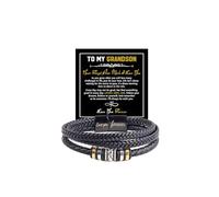 DivaGlamz To My Grandson Bracelet from Grandma Grandpa, Black Braided Leather Beaded Wristband Bracelets Engraved Love You Forever Personalized Inspirational Christmas Birthday Jewelry Gifts, L