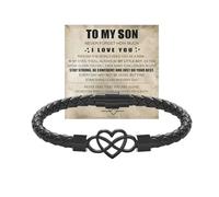 DivaGlamz To My Son/Grandson Bracelet From Mom Grandmother, Forever Linked Together Black Braided Leather Infinity Knot Inspirational Bracelets Engraved Love You Forever Birthday Gift Jewelry, L