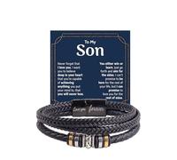 DivaGlamz To My Son/Grandson Bracelet From Mom Grandmother, Forever Linked Together Black Braided Leather Infinity Knot Inspirational Bracelets Engraved Love You Forever Birthday Gift Jewelry, L