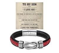 DivaGlamz To My Son Infinity Knot Bracelet From Mom, Forever Linked Together Stainless Steel Braided Leather Inspirational Bracelets Engraved Love You Forever Birthday Gift Jewelry, 21cm, Stainless