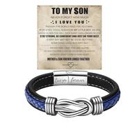 DivaGlamz To My Son Infinity Knot Bracelet From Mom, Forever Linked Together Stainless Steel Braided Leather Inspirational Bracelets Engraved Love You Forever Birthday Gift Jewelry, 21cm, Stainless