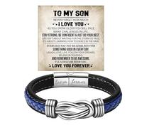 DivaGlamz To My Son Infinity Knot Bracelet From Mom, Forever Linked Together Stainless Steel Braided Leather Inspirational Bracelets Engraved Love You Forever Birthday Gift Jewelry, 21cm, Stainless