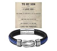 DivaGlamz To My Son Infinity Knot Bracelet From Mom, Forever Linked Together Stainless Steel Braided Leather Inspirational Bracelets Engraved Love You Forever Birthday Gift Jewelry, 19cm, Stainless
