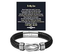 DivaGlamz To My Son Infinity Knot Bracelet From Mom, Forever Linked Together Stainless Steel Braided Leather Inspirational Bracelets Engraved Love You Forever Birthday Gift Jewelry, 21cm, Stainless