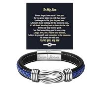 DivaGlamz To My Son Infinity Knot Bracelet From Mom, Forever Linked Together Stainless Steel Braided Leather Inspirational Bracelets Engraved Love You Forever Birthday Gift Jewelry, 21cm, Stainless