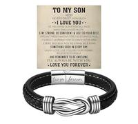 DivaGlamz To My Son Infinity Knot Bracelet From Mom, Forever Linked Together Stainless Steel Braided Leather Inspirational Bracelets Engraved Love You Forever Birthday Gift Jewelry, 21cm, Stainless