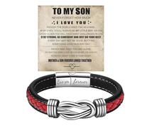 DivaGlamz To My Son Infinity Knot Bracelet From Mom, Forever Linked Together Stainless Steel Braided Leather Inspirational Bracelets Engraved Love You Forever Birthday Gift Jewelry, 19cm, Stainless