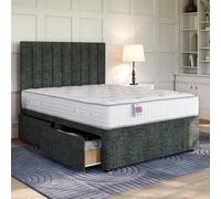 Divan Base Direct Chenille Charcoal Platform Top Divan Bed Base 4Ft6 Double With Large End Drawer + Florence Floor Standing Headboard