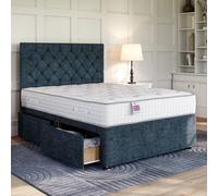 Divan Base Direct Chenille Navy Platform Top Divan Bed Base 3Ft Single With 2 Drawers + Chesterfield Floor Standing Headboard