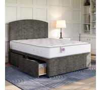 Divan Base Direct Chenille Silver Platform Top Divan Bed Base 3Ft Single With 2 Drawers + Wiltshire Floor Standing Headboard