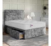 Divan Base Direct Crushed Velvet Pewter Platform Top Divan Bed Base 3Ft Single With 2 Drawers + Richmond Floor Standing Headboard