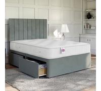Divan Base Direct Lino Silver Platform Top Divan Bed Base 5Ft King Size With Large End Drawer + Florence Strutted Headboard
