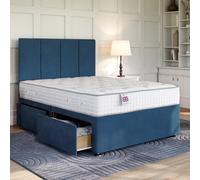 Divan Base Direct Naples Blue Platform Top Divan Bed No Storage Base 2Ft6 Small Single + Arezzo Floor Standing Headboard