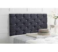 Divan Bed Headboard Padded Diamante Chesterfield Chenille Fabric for Bedrooms (Dark Grey, Single 3 FEET, Height 20 INCHES)