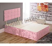 Divan Bed Single Double King Size Super King Base with Cube HEADBOARD in Crushed Velvet (4FT - 0 Drawer, Pink)