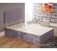 Divan Bed Single Double King Size Super King Base with Cube HEADBOARD in Crushed Velvet (4FT6-2 Drawer, Purple)