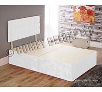 Divan Bed Single Double King Size Super King Base with Cube HEADBOARD in Crushed Velvet (4FT6-4 Drawer, White)