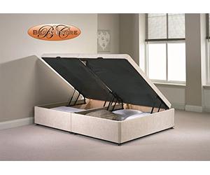 Divan Ottoman Side Lift Storage Bed Single 4'6 Double 5ft King Size Chenille (4FT Small Double, Cream)