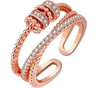 Divani Fidget Ring - Anxiety Ring for Women - Rose Gold Ring with Beads Spinner Ring - Stress Reliever Spinner Rings, Adjustable Open Ring, Fidget Jewelry for Women Girls