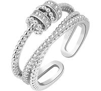 Divani Fidget Ring - Anxiety Ring for Women - Silver Ring with Beads Spinner Ring - Stress Reliever Spinner Rings - Adjustable Open Ring - Fidget Jewelry for Women Girls