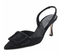 Divanne Slingback Pumps, Women's Kitten Heels Buckle Pointed Toe Slingbacks Heels Sandals Evening Party Wedding Shoe, Black-01-suede, 6.5 UK