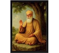 DIVARTH Guru Nanak Dev Ji Photo Frame Waheguru Sikh Guru Photos for Wall Hanging Home Decor Religious Spiritual Painting Living Room Decoration, 10x13 Inch Premium Frame (Black)