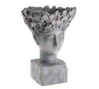 DIVAS SPIRITUAL 40cm Grey Cement Head Planter Bust Flower Pot Artistic Face Planter with Floral Crown Indoor Outdoor Garden Decorative Modern Statue for Succulents, Plants, Home & Office Decor