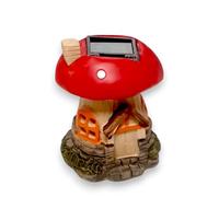 DIVAS SPIRITUAL 9.5cm Red Mushroom House Solar Garden Light LED Resin Ornament - Fairy Cottage Style with Rechargeable Battery Outdoor Decoration (1)