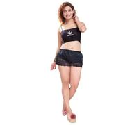 DIVAS SPIRITUAL Black Lace Mini Skirt High Waisted Elastic Waistband Sheer Floral Layered Ruffle Hem Lightweight Clubwear Lingerie Cover Up