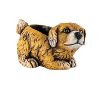 DIVAS SPIRITUAL Brown Puppy Dog Shaped Cement Planter - Indoor Outdoor Decorative Animal Pot Cute Garden Ornament for Plants Herbs Succulents (1, Small)