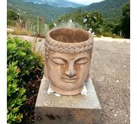 DIVAS SPIRITUAL Buddha Cement Planters Indoor/Outdoor Home Decor, Serene Buddha Head Planter - Meditative Decor (Medium(18.6 x 15 x 14.6cms) weigh 2.5 kg)