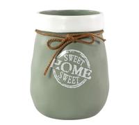 DIVAS SPIRITUAL Ceramic Sack Style Planter with Rope Detail - Concrete Effect Green Indoor Decorative Pot for Plants and Flowers - 14cm Width x 11.7cm Height