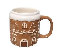DIVAS SPIRITUAL Gingerbread House Ceramic Mug Set Brown and Pink Cute Decorative Drinkware Thick Quality Glazed Finish Comfortable Handle for Tea Coffee Hot Chocolate Home Kitchen Use (Brown)