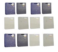 DIVAS SPIRITUAL Gold Glitter Speckle Assorted Gift Bags - Large Size with Ribbon Handles and Gift Tags Premium Foil Printed Bags (12)