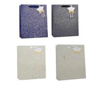 DIVAS SPIRITUAL Gold Glitter Speckle Assorted Gift Bags - Large Size with Ribbon Handles and Gift Tags Premium Foil Printed Bags (4)