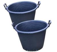 DIVAS SPIRITUAL Heavy Duty Black Plastic Garden Container with Handles and Drainage Holes - Large Plant Pot Planter Tub 30L 35L 43L Capacity Indoor Outdoor Use (2, 43lt (38.2 cm x 49.4 cm x46.2 cm))